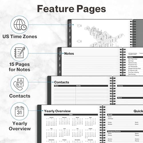 Dunwell 2026 Planner Book 8.5x11, Weekly Monthly Calendar, Jan to Dec, Large Daily Organizer with Laminated Tabs, Bookmark, Notes Section & Stickers