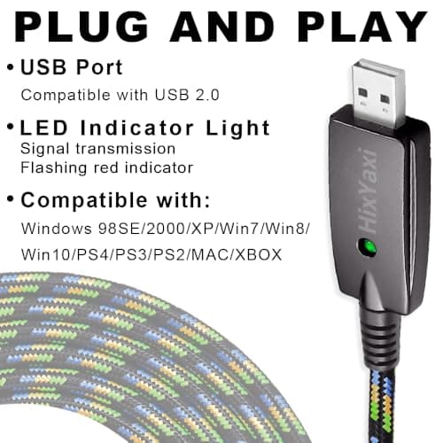 HixYaxi USB Guitar Cable Guitar to Pc Interface USB to 6.35mm 1/4 inch TS Instrument Cable Recording Instrument Electric Guitar Cord Compatible with Windows Mac OS for Guitar Bass - 10FT/3.1M