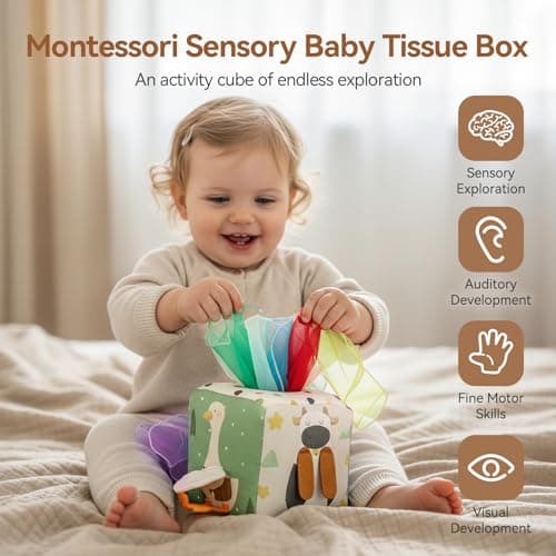 Youuys Baby Tissue Box Toy for Babies 6-12 Months, Montessori Sensory Toys for 1 Year Old Boy, Infant Toy with Crinkle Tissues & Fine Motor, for 6 9 12 18 Months Old Kids 1st Birthday B0DB454GQM