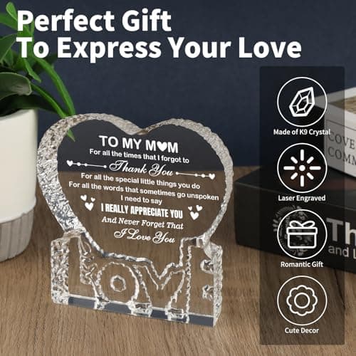 Crystal for Mom, Birthday Gifts for Mom from Daughter Son, K9 Crystal Plaque Keepsake, Best Gift for Mom on Xmas Thanksgiving Anniversary Birthday Mother‘s Day