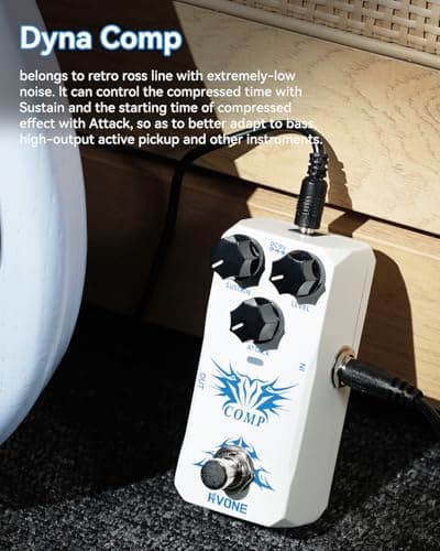 RVONE Analog Compressor Pedal Guitar/Bass, Studio-Grade Guitar Pedal Compressor, Guitar Effects Pedal for Electric Guitar Bass, True Bypass & Aluminum Case