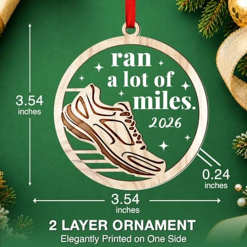 Cross Country Ornament, Marathon Runner Keepsake, Round Wood Acrylic Design, Ready To Hang Gifts for Runners - Marathon Runner Gifts, Running Christmas Ornament B0H8D3DSVR
