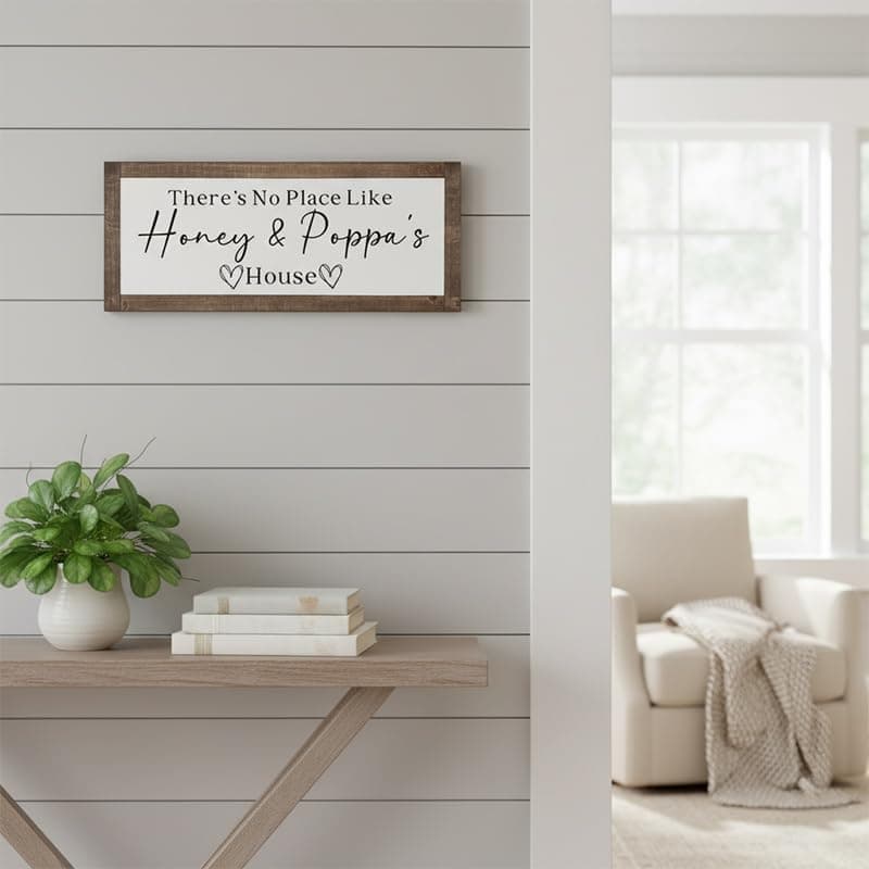 Personalized Grandparents Gift Custom Name Wood Sign – “There’s No Place Like Grandma & Grandpa’s House” Rustic Farmhouse Wooden Plaque, Wood Frame Home Decor,Christmas,Mother's Day,Father's Day Gift