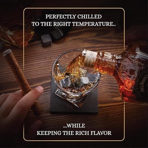 Whiskey Stones Gift Set by Royal Reserve – Artisan Crafted Reusable Chilling Rocks for Scotch Bourbon – Stocking Stuffer for Men - Whiskey Gifts for Husband Guy Dad Boyfriend