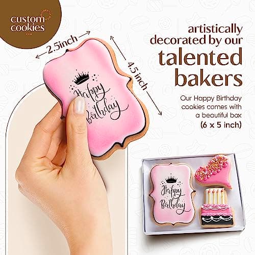 Happy Birthday Gift Basket Custom Sugar Cookies - Happy Birthday Cookies in Gift Box, Hand Decorated Kosher Treats for Women, Her, Wife - Bakery & Dessert Gifts as a Birthday Cake