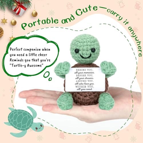 Mini Funny Turtle Graduation Gifts for Her Him College High Middle Elementary School Preschool Kindergarten Christmas Graduation Gifts, 2025 Graduates Handmade Emotional Positive Crochet Turtle