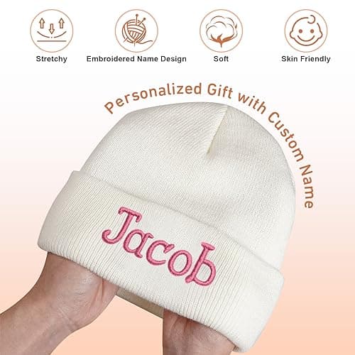 Custom Beanie Hats for Baby Girls Boys - Personalized Embroidered Beanies with Name for Infants Toddlers Adults