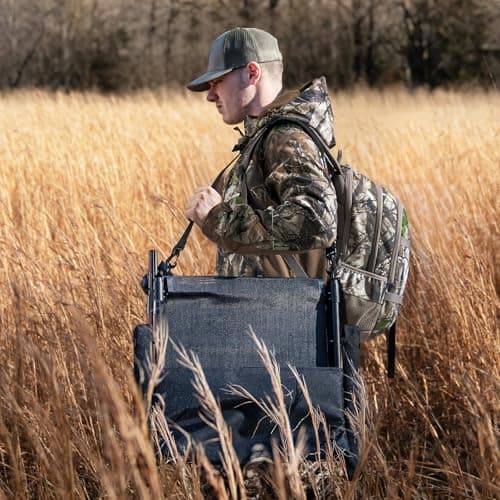 TIDEWE Hunting Chair with Seat Cover, 360 Degree Silent Swivel Blind Folding Chair, 4 Legs Adjustable Height Hunting Seats with Armrest, Portable Comfortable Stable Ground Hunting Chair