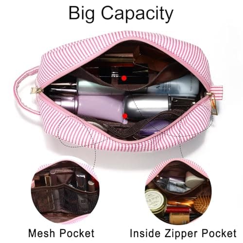 YOOLIFE Christmas Gifts for Women Teen Girls Kids Stocking Stuffers - Initial Makeup Bag Cosmetic Bag Toiletry Pouch, Personalized Birthday Gifts for Women Girls Mom Daughter Sister Friends, Pink M