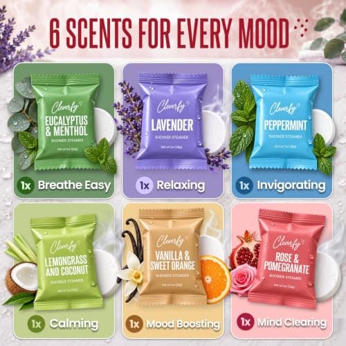 Cleverfy Shower Steamers Aromatherapy for Women and Men – Self-Care Shower Bombs for Stress Relief and Relaxation – 6 Tablets