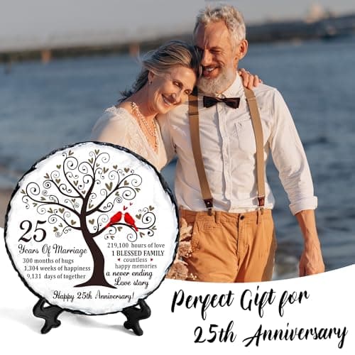 25th Wedding Anniversary Slate Sign – Silver Anniversary Wedding Gifts for Parents, Grandparents or Couple – Elegant 5.9 Inches Plaque – 25 Years of Marriage Celebration Decoration