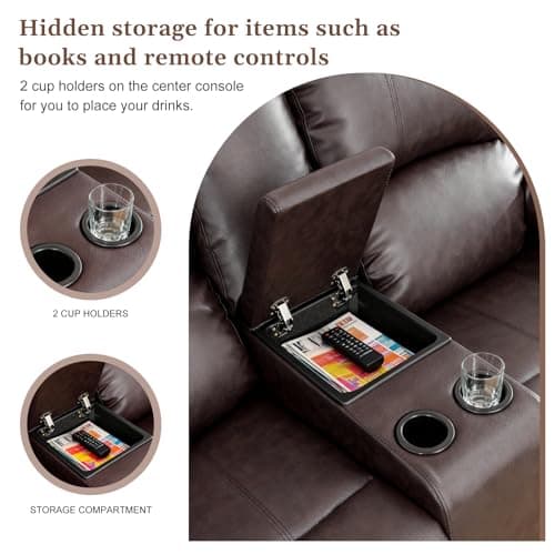 Saxum Tegmen Living Room Furniture Sets, Leather Recliner Sofa, Sectional Sofa Set with Convertible Table & Cup Holders, 3 Pieces Furniture for Living Room/RV/Office (3 Pieces Set, Brown Leather)