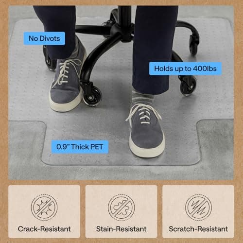 GORILLA GRIP Slip Resistant Clear Office Chair Mat for Carpet Floors, 36x48 Smooth Rolling Glide Under Desk, Heavy Duty Plastic Computer Mats and Carpeted Floor Protector, Work and Gaming Chairs
