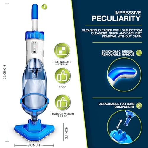 Cordless Handheld Pool Vacuum with Telescopic Pole, Rechargeable Hot Tub SPA Vacuum, 18GPM Powerful Suction, 60Min Runtime, Pools up to 88", Portable Pool Cleaner for Above Ground/Inground Pools