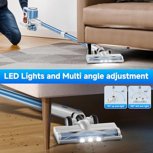 BSNAW Cordless Vacuum Cleaner for Home - Lightweight, Stick Vacuum Clean with Rechargeable Battery, Max 45Mins Runtime, 8 in 1 Handheld Vacuum for Hardfloor & Carpets Pet Hair, Blue&White