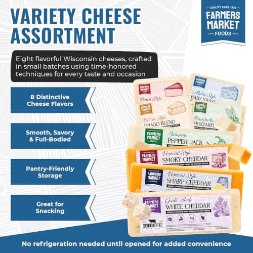 Garlic, Smokey Cheddar, Sharp Cheddar, Pepper Jack, Gouda, Swiss, Mozzarella & Italian Blend – Gluten Free, Keto & Paleo Farmers Market Wisconsin Cheese Artisan Gift Set for Charcuterie, 8 Count B0CRMBJ81D