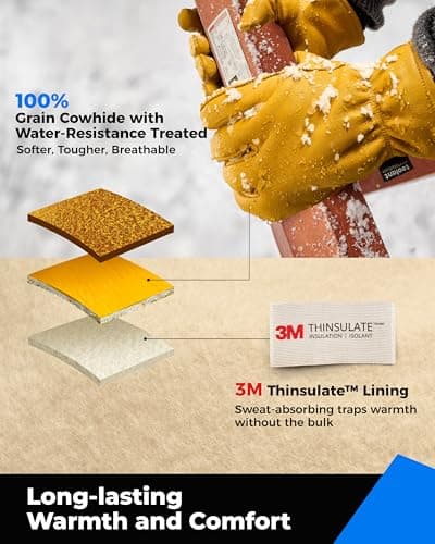 toolant Winter Work Gloves for Men, Insulated Leather with Water Resistance and Abrasion Protection for Cold Weather