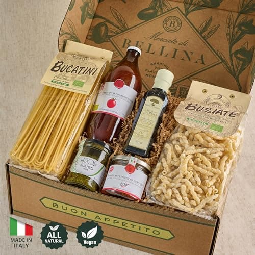 Mercato di Bellina Italian Food Gift Basket, La Cucina Italiana - A Vegan-Friendly, All-Natural Pasta Gift Basket, Gourmet Present for Foodies, Anniversary, Holiday or Celebration