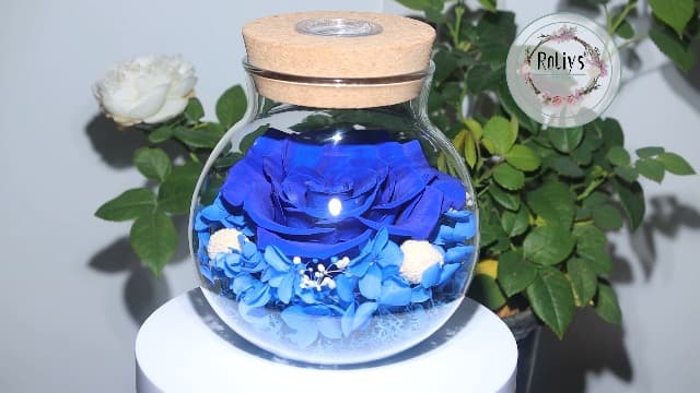 Preserved Real Roses with Colorful Mood Light Wishing Bottle, Eternal Rose,Never Withered Flowers, Table Decor,Christmas Anniversary Valentine's, Blue 4.3inch, 1pcs B07DT2GBT2