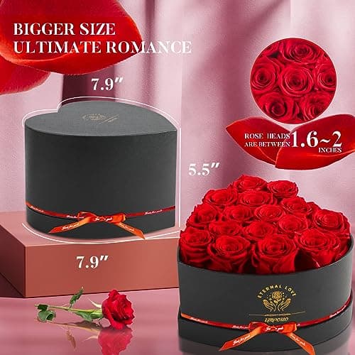 16-Piece Preserved Rose Birthday Gifts for Women, Eternal Rose Preserved Flowers for Delivery Prime Mothers' Day, Valentine's Day, Christmas, Birthday - Red Roses