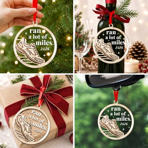Cross Country Ornament, Marathon Runner Keepsake, Round Wood Acrylic Design, Ready To Hang Gifts for Runners - Marathon Runner Gifts, Running Christmas Ornament B0H8D3DSVR