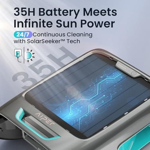 AIPER Surfer S2 Solar Powered Pool Surface Skimmer Robot with APP Support, 24/7 Continuous Cleaning, Dual Charging Modes, Smart Obstacle Avoidance, 150-um Filtration, OTA Upgrade