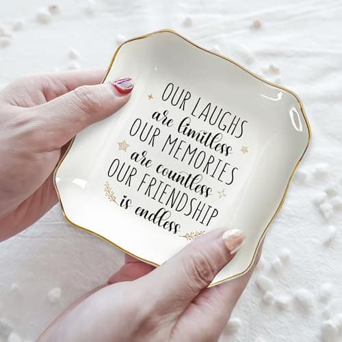 OASSIE Christmas Friendship Gifts for Women - Decorative Trinket Dish 4"x4" Ceramic Jewelry Dish Tray - Christmas Birthday Gifts for Best Friends Women Friendship Bestie BFF Sister, Friend Gift