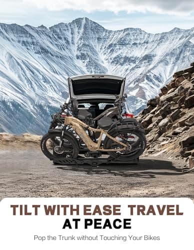 Bike Rack for Car Hitch Mount - Young Electric 2 Ebike Rack Heavy Duty Platform Carrier 200lb Capacity, Smart Tilting & One Hand Folding Bicycle Racks for SUV, Minivan, RV, Fits 5-Inch Fat Tires