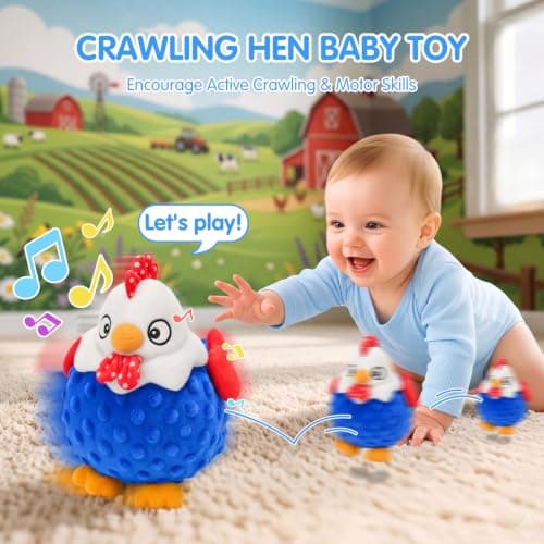 Baby Crawling Toys 40 Songs, USB Rechargeable Moving Toy for Tummy Time, Sensory Play & Baby Shower & 1 Year Old Gifts SAIMAND Baby Toys 12+ Months-Musical Moving Plush Chicken with Voice Replay B0GZ2SP7WS