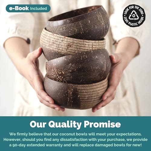 Jungle Culture 2 Polished Coconut Bowl & Wooden Spoons Set with Bamboo Straws • Natural Yoghurt & Smoothie Bowls Ideal for Ninja Creami • Healthy Coco Shell Buddha, Acai • Eco Friendly Vegan Gifts