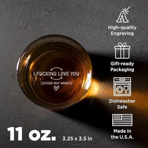 On The Rox Engraved Whiskey & Bourbon Glass Gifts - Fun Message Gift For Him - Personalized 11 oz Engraved Message Scotch Glass - Birthday, Anniversary (I Love You)