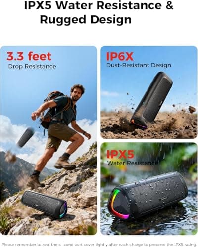 Bluetooth Speaker with HD Sound, Portable Wireless, IPX5 Waterproof, Up to 20H Playtime, TWS Pairing, BT5.3, for Home/Party/Outdoor/Beach, Stocking Stuffers, White Elephant Gifts for Adults (Black)
