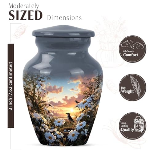 Daisies Flower Urn - Mini Urns for Ashes for Women - Companion Urn for Husband & Wife - Decorative Sunset Urns for Human Ashes Dad - Mom Cremation & Burial - 3 Inch B0GRVFZDP2
