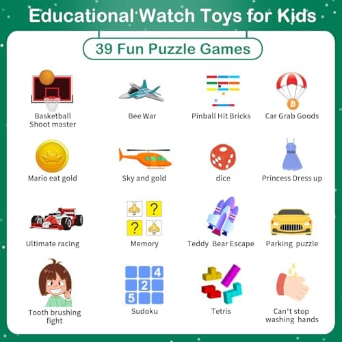 Phyulls Phyulls Smart Watch for Kids with 39 Puzzle Games, Camera, Video Recorder, Music, Alarm, Calculator, Calendar, Flashlight, Pedometer - Birthday Gift for 3-12 Year Old Boys & Girls