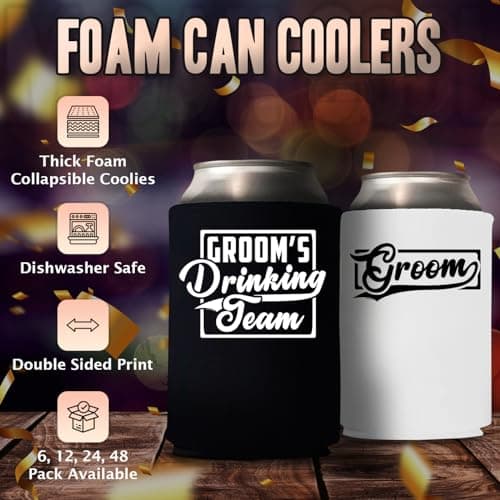 Veracco Groom's Drinking Team Can Coolie Holder Bachelor Party Wedding Favors Gift For Groomsmen Proposal (12, Wht Groom, Blk DT)