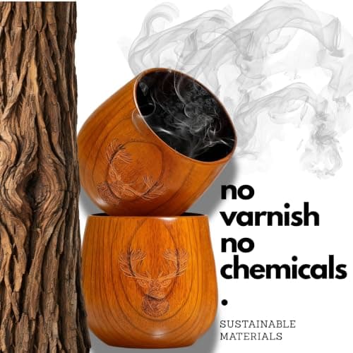 Charred Wooden Whiskey Glass Gift Set of 1 – Jujube Wood Bourbon Drinking Cup, Handmade Whiskey Tumbler with Coaster, Ice Mold & Book, Gift for Whiskey Lovers (10oz) B0H1JQVT46
