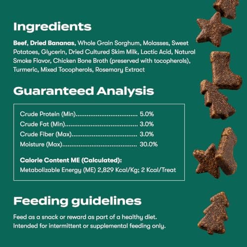 1 Pack Healthy Dog Treats Training with Real Beef & Fiber Rich Banana - Stocking Stuffer Gifts - Puppies, Adults & Seniors Jinx Holiday Dog Training Treats, Beef & Banana, Christmas Dog Treats, 4oz B0HCF87YPN
