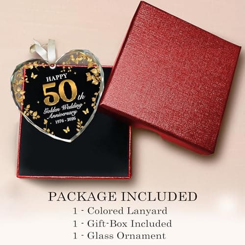 50th Wedding Anniversary Ornament 1976-2026, 50th Anniversary Marriage Gifts for Parents, 50 Year Anniversary Marriage Gifts for Couple, Golden Wedding Decorations, Golden Wedding Gift B0G8JPJD6V