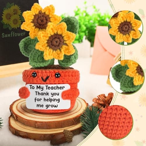 Help Me Grow Teachers Day Graduation Small Handmade Crochet Sunflower Last Day of School Valentines Easter Gift for Teacher Teacher Back to School Christmas Appreciation Gifts Thank You Teacher B0F21M6HP4