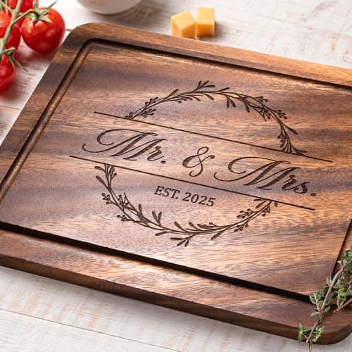 Craftique Wedding Gifts for Couples 2025, Bridal Shower Gifts- Walnut Wood Cutting Board Engraved with Mr. and Mrs. EST. 2025- Mr and Mrs/Wedding/Engagement Gift for Newlyweds Bride and Groom