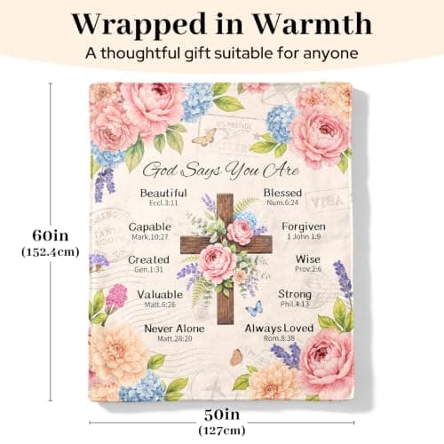 Inspirational Throw Blanket with Cross Flowers, Bible Verse for Mom, Daughter,Friends, Sister, Soft Flannel Blanket 50"x60" Birthday Blanket for Women, Christian Gifts for Friends, Mom B0HGLK3H1C