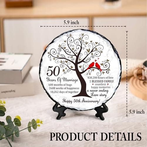 Golden Couple Slate Plate – 50th Wedding Anniversary for Parents, Gifts for Husband and Wife – Unique Decorative Keepsake Sign to Celebrate 50 Years of Love and Marriage