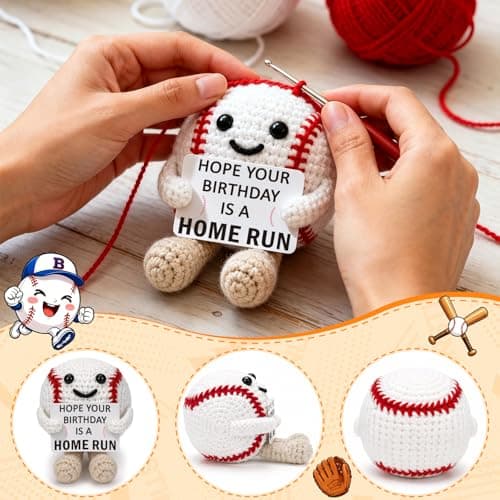 Cute Birthday Card for Mom Dad Grandson Teacher, Handmade Sports Gifts Baskets for Coach Players, Party Favors Decoration Baseball Christmas Birthday Gifts for Son Daughter, Crochet Gifts for Women B0GWQVK2Z9