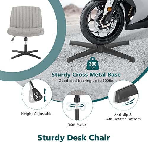 OLIXIS Criss Cross Legged Chairs Armless No Wheels Wide Seat Height Adjustable Swivel Padded Fabric Home Office Desk Seating for Bedroom, Student, Study Room