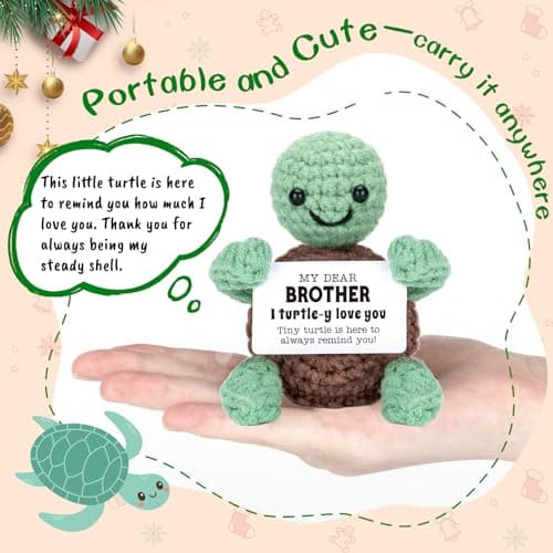 4THFARMES Mini Funny Turtle Brother Gifts from Sister Brother, Christmas Birthday Gifts for Men Friends Presents, I Love You Small Cool Cute Stuff Things, Handmade Emotional Positive Crochet Turtle B0DF7KTLXF