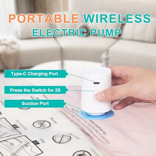 Vacuum Storage Bags with 3000Pa Wireless Pump for Travel, 12 Pack Vacuum Seal Bags for Clothing Travel, Compression Vacuum Bags for Clothes,Luggage,Blankets(4 Large, 4 Medium, 4 Small)