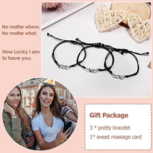 Teniinet Adjustable size and beautiful bracelet,best friend gift for women(Silver Heart for 3)