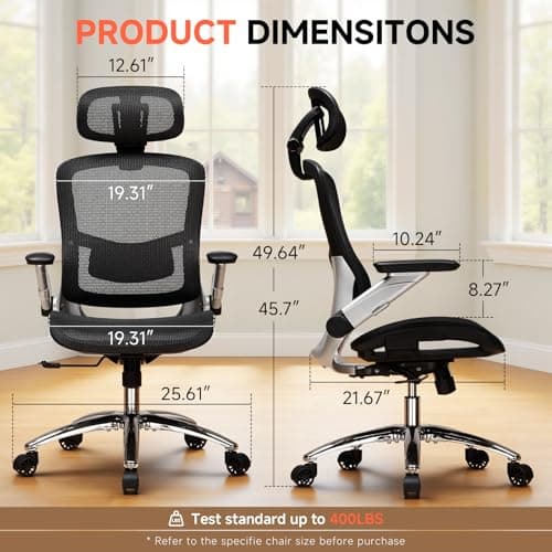 GTPLAYER Big and Tall Ergonomic Mesh Office Chair, High Back Home Desk Chair Computer Gaming Chair with Headrest, Flip-Up Arms, 90-125° Tilt Lock and Wide Cushion, Task Chair for Man Woman-Deep Black