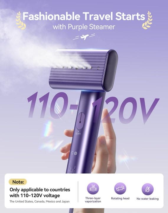 Portable Travel Steamer for clothes - 1200W Clothes Steamer Handheld Remover Fabric Clothing Wrinkles, 15s Fast Heat-up Garment Steamer, 120V Countries Steam iron for Home, Travel