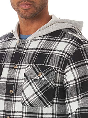 Wrangler Authentics Men's Long Sleeve Quilted Lined Flannel Shirt Jacket with Hood
